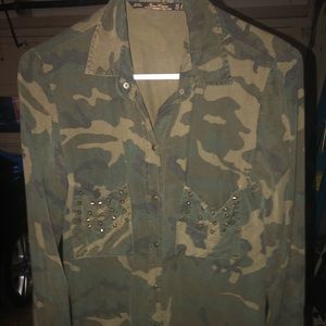 Zara Cam Button Down Shirt with Gold Studs